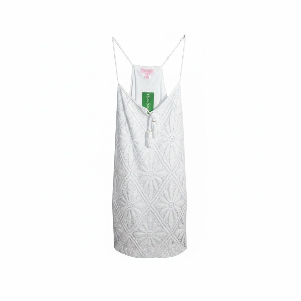 Lilly Pulitzer Dress Womens S White Dusk Dress Delray Diamond Lace Tassel V-Neck